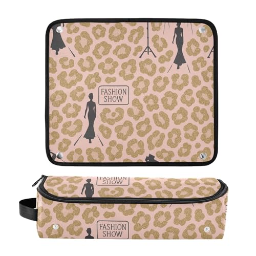 Estuche de viaje 2 en 1 para rizador y plancha con alfombrilla resistente al calor, cierre magnético, diseño de doble capa con estampado de leopardo miniatura 3