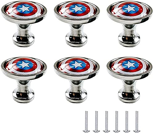 Lot de 6 boutons de porte Captain America pour tiroir d'armoire, boutons de poignée de meubles créatifs en alliage de diamant, DIY vos portes de tiroirs Cover