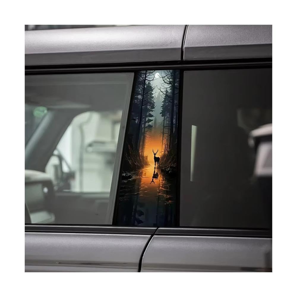 Automotive B-Pillar Stickers Deer in Moonlit Forest Protective Film