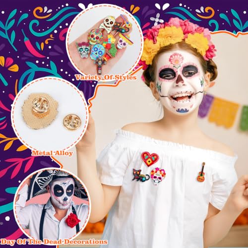 Image of SANNIX 60 Pcs Day of the Dead Enamel Pins Sugar Skull Brooches for Party