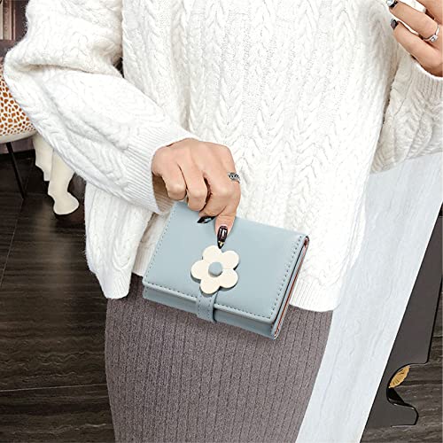 Ljczka Cute Small Wallet For Girls Women - Rfid Blocking Pu Leather Tri-Folded Flowers Cash Pocket With Card Holder Slim Short Wallet (Blue) #TOP1