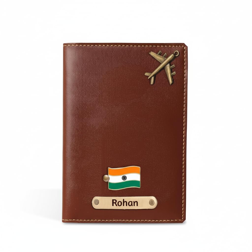 Personalised Name & Charm Leather Passport Cover Holder for Men & Women Brown Customised Passport Holder Cover for Gift-image-39