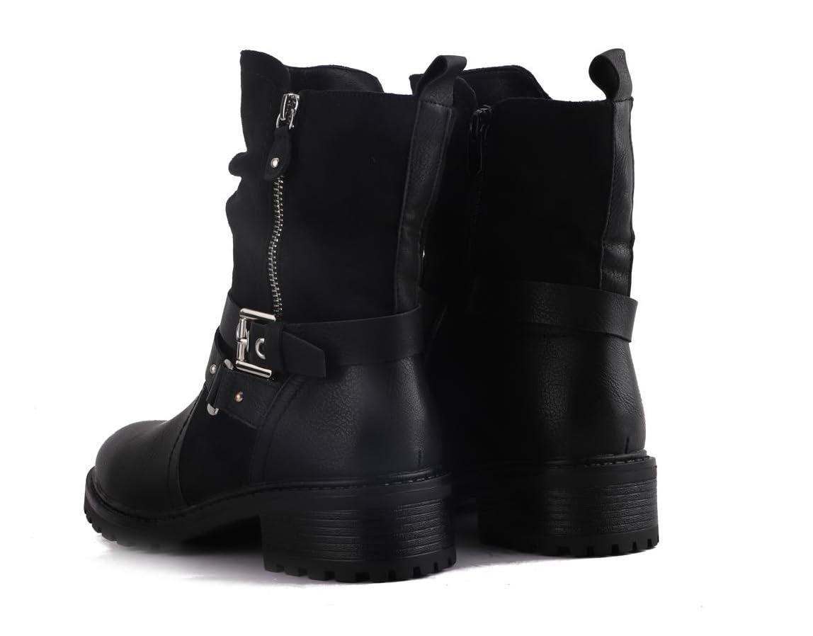 Pogolino Damen Stiefeletten Nieten Biker Boots mit Reißverschluß flach bequem Stiefel 2520