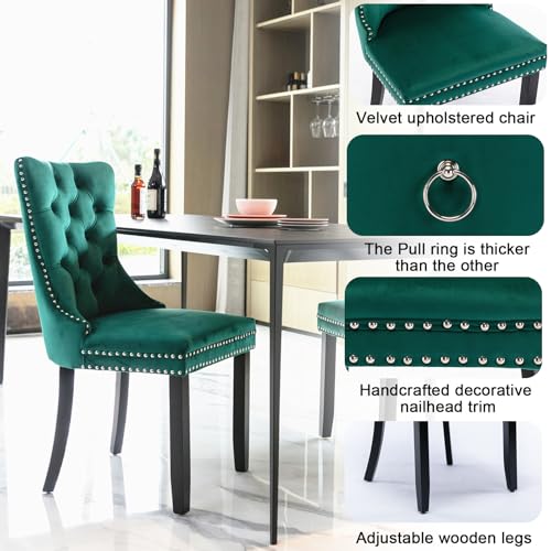 Image of 63 inch-78.74 inch Rustic Brown Extendable Dining Room Table Set for 8, 9-Piece Dining Table Set with 8 Upholstered Chairs, Rectangle Wooden Expanding Kitchen Table & Green Chairs Set