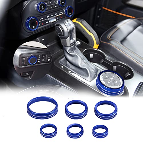For Ford Bronco Accessories 2021-2023 Air Conditioner Headlight Switch Knob 4Wd Wheel Drive Trailer Gear Switch Knob Cover Accessories Aluminum 6Pcs Blue #TOP4