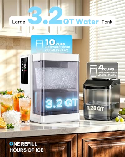 Image of Silonn Nugget Ice Maker Countertop with 3L Detachable Tank - 40 lbs /Day Self-Cleaning & Timer, 40 dB Quiet for Home Bar Party Office, Chewable Nugget Ice Machine for Summer & Cold Drinks, White