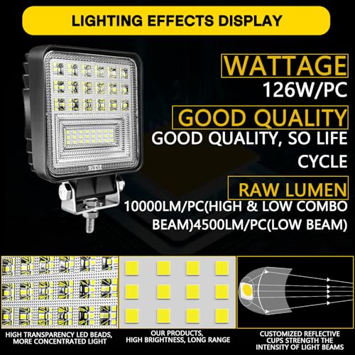4.5INCH LED Light Bar MUVKQC 126W LED Pod Lights 12V 24V Square Off Road Light Fog/Driving Lights for Service Tow Truck ATV UTV RV RZR Boat Pickup Golf Cart Snow Blower Mower (30pcs)