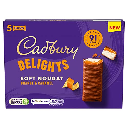 Cadbury Delights Soft Nougat Orange & Caramel Bars, Chewy Nougat Bars With Orange & Caramel, Multipack of 5 x 22 g (Pack of 1)