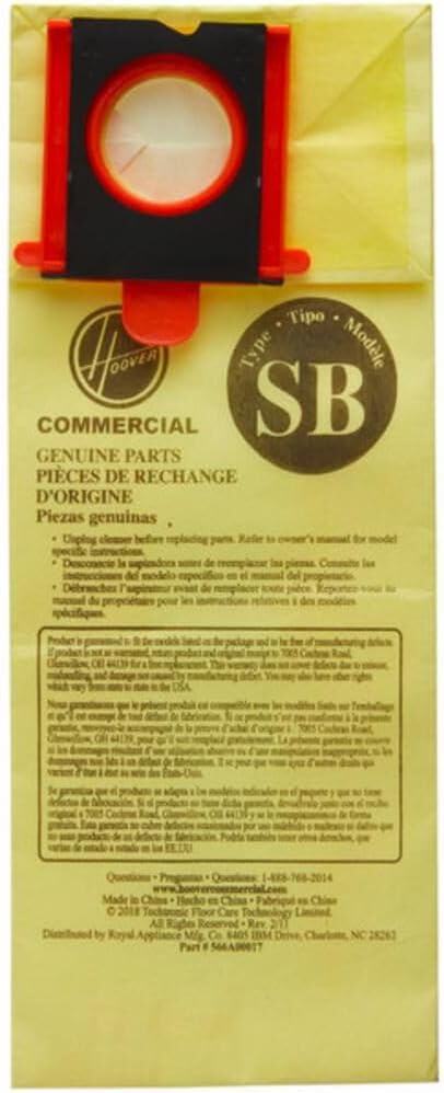 Hoover Commercial Disposable Vacuum Bags, Allergen Sb, 10/pack