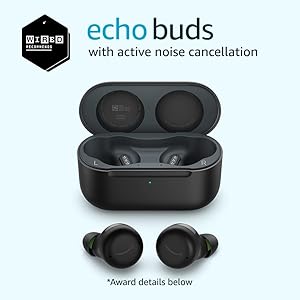 Echo Buds with Active Noise Cancellation (2021 release, 2nd gen) | Wired charging case | Black