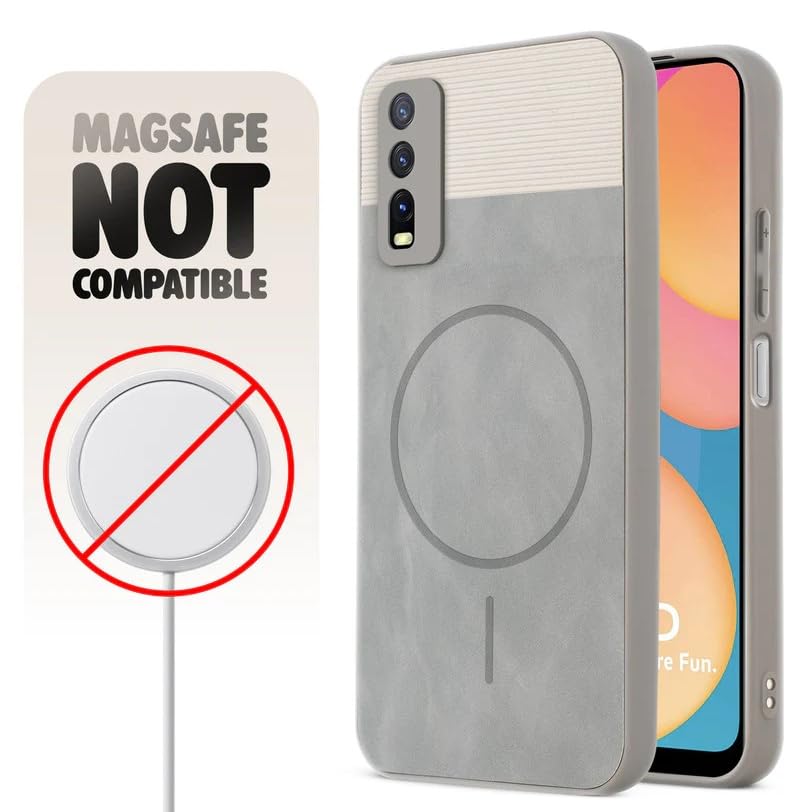 Image of Bintage CASE Dual-Leather Mac Safe Design Phone Case| Soft Touch Finish | Full Camera Protectection Back Cover Compatible for Vivo V2029 / Vivo Y20 / Y11s - White & Matelic Grey