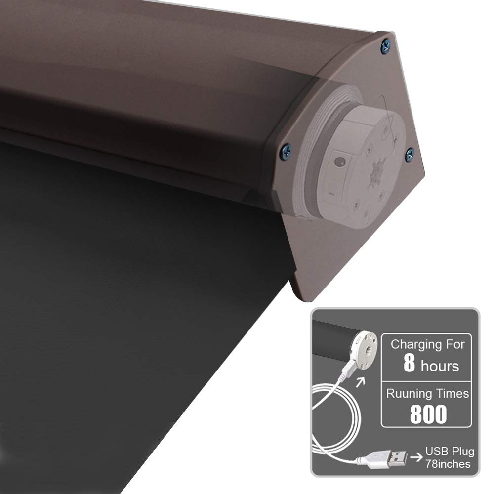 Motorized Blackout Cordless Window Shades, Remote Control Wireless and Rechargeable Window Blinds with Metal Valance, Black Light Filtering Roller Shades Blinds for Windows, Doors, Home, Office
