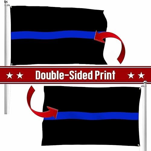 Miniatura 3 de Swono Bandera delgada de línea azul de 3 x 5 pies, bandera de policía simple de doble cara con ojales de latón