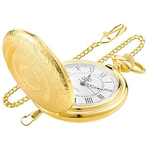 Gold Large Decorative Flower Pattern Pocket Watch White Roman Numeral Scale Quartz Pocket Watches for Men with Chain