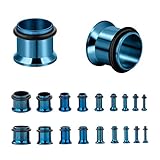 CABBE KALLO 18pcs Ear Tunnels Stretching Kit 14G-00G Gauges Stainless Steel Single Flared Set - Blue, Goldtone, Rosegold Tone, Rainbow, Silvertone, Black - 9 Pairs of Surgical Steel Tunnels for Ear Stretching - Sizes 14G to 00G - Ear Gauge Plugs and Expander Set(Blue)