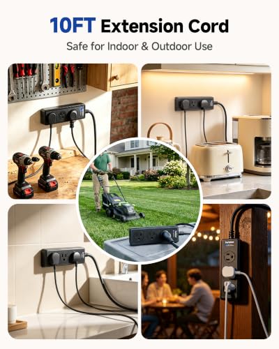 Image of Outdoor Power Strip Weatherproof, 3 AC Outlets, 1625W /13A High-Power Single-Device Use, IPX6 Waterproof Extension Cord for Backyard, Patio, Home Office, Garage, Workshop, Camping, 10FT