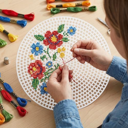 Image of Milisten 20 Pcs 4.52 inch Round Plastic Canvas Sheets DIY Mesh Sheet for Cross Stitch Embroidery Bag Bottom Liner Cuttable Grid Board for Craft Projects
