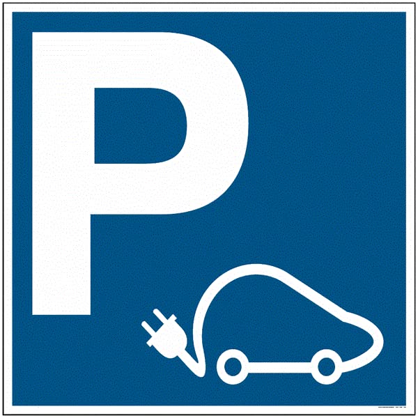 CARTELLO IN LAMIERA SCATOLATA QUADRATO 60X60 cm - parcheggio auto elettrica - SEGNALE CATARIFRAGENTE CON CAVALLETTO (CARTELLO CLASSE 2)