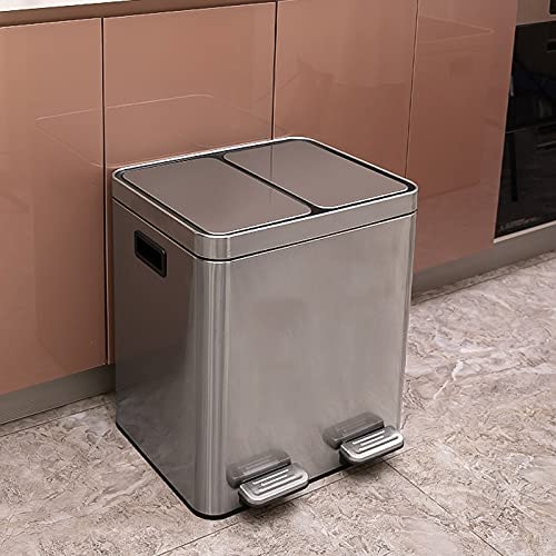 Caneca de Basura de Acero Inoxidable de 28L con Doble Compartimento miniatura 3