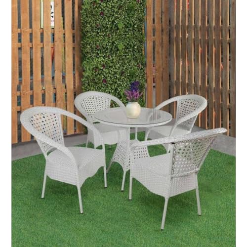 Image of D-8 Outdoor Furniture GardenSeating Set 4+1 (4 Chairs, 1 Table Set) Balcony Furniture Coffee Table Set (White)