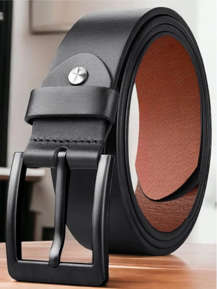 Image of Men's Automatic Buckle Leather Belt with Adjustable Ratchet System, Premium Formal and Casual Waist Belt for Jeans, Trousers and Office Wear