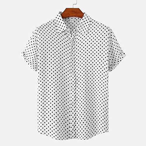 Chemise hawaïenne homme en coton mince à pois blancs pour l'été