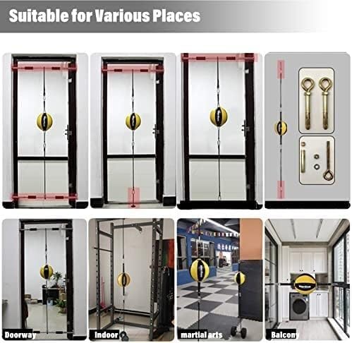 Speed Bag for Boxing, Leather Speed Bag Doorway Mount, Double End Adults Kids Punching Bag/Striking Bag with Pull Bar & Rope, Gym Workout Room Training Dodge Ball