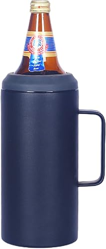 Enfriador de acero inoxidable de 40 onzas, doble pared aislada al vacío titular y guarda-botella (negro)
