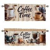 CAIJXIONG Coffee Valance Curtains 2 Pack Farmhouse Country Coffee Vintage Valance for Kitchen Windows Bathroom Living Room Bedroom Window Treatment Valances 54x18 inch