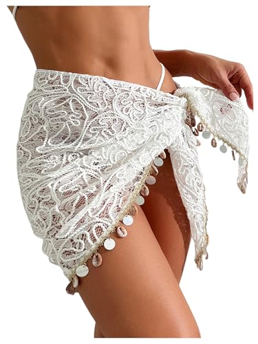 GORGLITTER Women's Lace Sarong Wraps Beach Cover Up Skirt Sheer Tie Side Swimsuit Coverups
