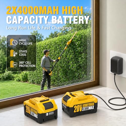 Image of Alloyman 20V MAX Pole Hedge Trimmer,Telescoping Pole Hedge Trimmer,with 2 Packs 4.0Ah Batteries & Charger,8 Feet Hedge Trimmer for Shrubs Pruning