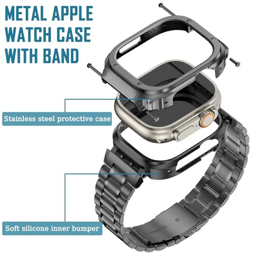 Image of MioHHR Stainless Steel Band with Case for Apple Watch Bands Ultra 3 /2 /1