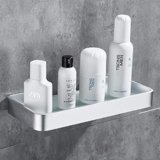 GERUIKE Shower Shelf,25cm Glass Shelf, Silver Bathroom Shelves, Wall Mounted Shower Caddy Storage Organizer, Rustproof Bathroom Accessories, Nail Free, Space Aluminum