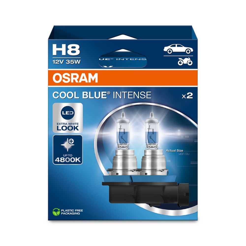 OSRAM COOL BLUE INTENSE H8, fino a 4800 K, lampada alogena, look LED, box duo (2 lampade)
