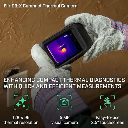 Image of FLIR C3-X Compact Thermal Imaging Camera with WiFi, High Resolution Infrared Imager for Inspection, Electrical, Mechanical, Building, and HVAC Applications | -20 to 300C, 12,288 pixels, 5MP visual, LED flashlight, Ignite cloud, 2 batteries, charger, case