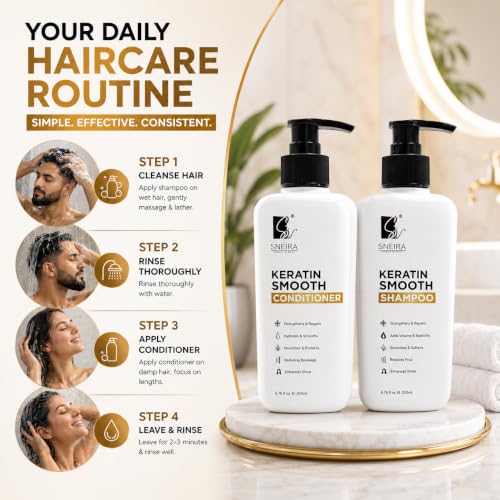 Image of Keratin Smooth Shampoo & Conditioner Combo 400ml, Intense Repair & Frizz Control,Silky, Strong & Healthy Hair, Repair for Reducing Hair Loss & Breakage, Upto 95% stronger hairs Silicone-free