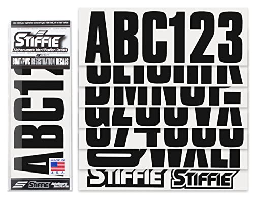 Stiffie Uniline Black 3" Alpha-Numeric Registration Identification Numbers Stickers Decals For Boats & Personal Watercraft #TOP1