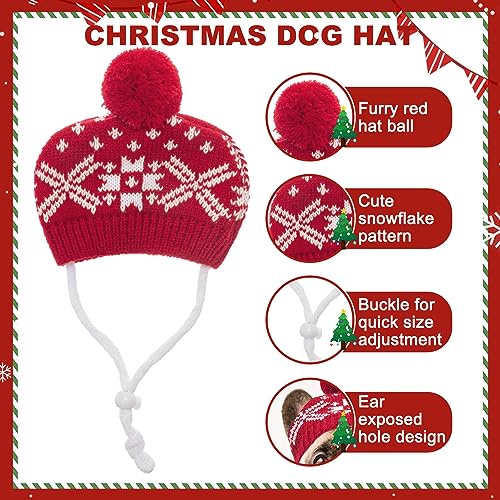 Image of Mihachi Dog Costumes Hat Scarf Set Knit Snowflake Reindeer Print 2 Pcs Winter Warm Clothes for Small Dogs Cats Red White