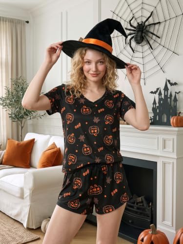 Image of VENTELAN Pajama Set For Women Cute PJS Summer Short Sleeve Shorts Sleepwear