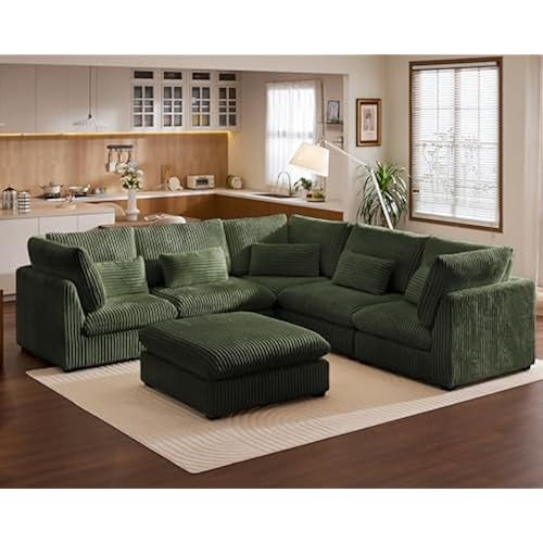 115" Oversize Corduroy Modular Sectional Sofa Couches for Living Room,Green