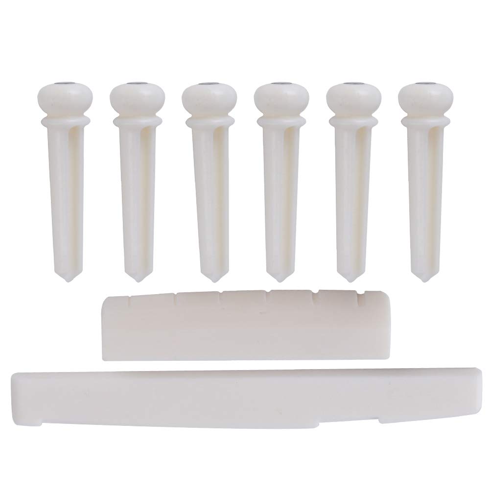 TANIQIACA Guitar Nut & Bridge Saddle Set with Pins, Real Cow Bone, Professional Acoustic Guitar Accessories for Enhanced Performance