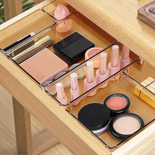 Image of 10 PCS Drawer Organizer Set, 5 Size Bathroom and kitchen organizer Trays | Bathroom and kitchen Drawer cabinet organizer Trays, Clear Storage Bins for Makeup, Jewelry, Utensils and Gadgets