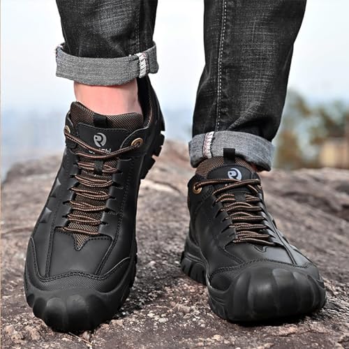 UPIShi Tênis masculino de couro impermeável para caminhada ao ar livre respirável para caminhada cas
