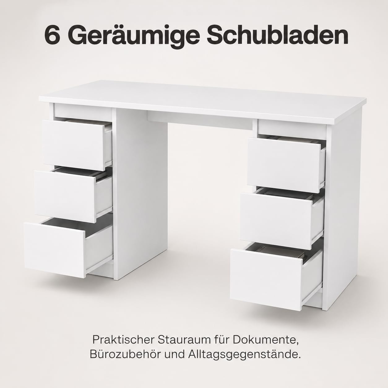 ELVA Schreibtisch 120 cm – Moderner Bürotisch mit 6 Schubladen, für Homeoffice, Arbeitszimmer & Jugendzimmer – 120x75x50 cm (Matt Weiß)