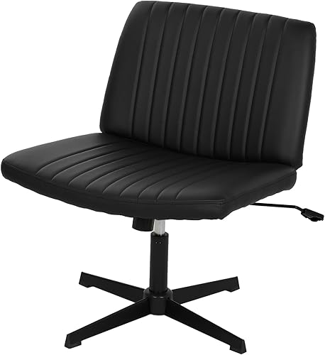 BestOffice Silla cruzada cómoda sin brazos, silla de oficina con patas cruzadas, sin ruedas, silla de escritorio ancha ajustable giratoria para