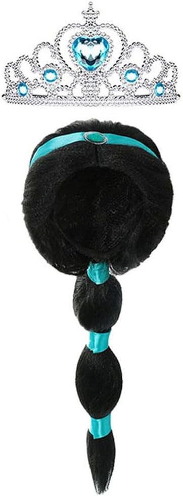 Arabian Princess Wig for Girls - Jasmine Braid with Tiara Dress Up Costume Cosplay Halloween Accessories