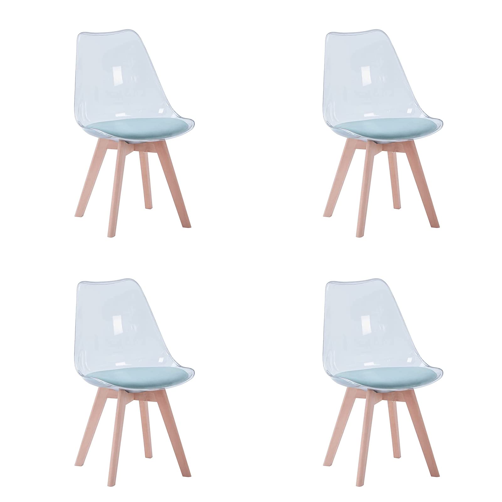 Juego de 4 Sillas de Comedor Transparentes Modernas, Sillas de Comedor Tapizadas Extraíbles, Sillas de Cocina de Diseño Escandinavo (Terciopelo-Verde)
