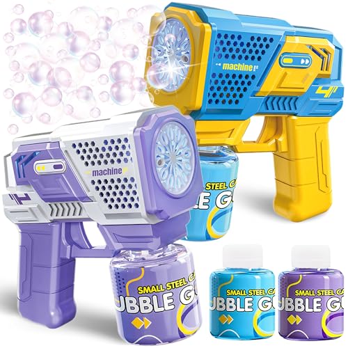 Chennyfun Pistolet à Bulles pour Enfants, 2 Pièces Pistolets à Bulles de Savon Gun+ 10 Packs Bulles de Savon, Machine à Bulles pour des Fêtes, Jouet...