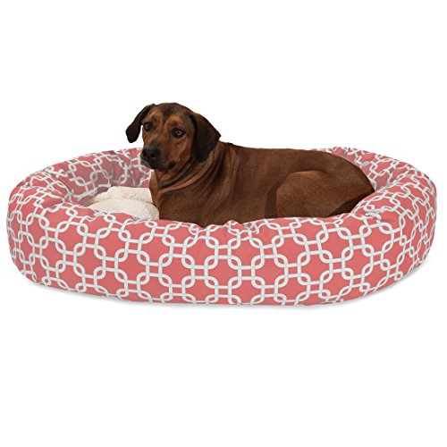 Image of Majestic Pet 52 Inch Links Sherpa Calming Dog Bed Washable - Cozy Soft Round Dog Bed with Spine for Head Support - Fluffy Donut Dog Bed 52x35x11 (inch) - Round Pet Bed X- Large - Coral