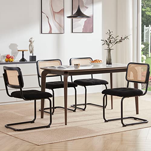 Farini Kitchen Dining Chairs Set Of 2,Mid-Century Modern Chair Armless Mesh Backrest Cane Rattan Chairs For Home Dining Room(Black,Teddy-Velvet) #TOP1